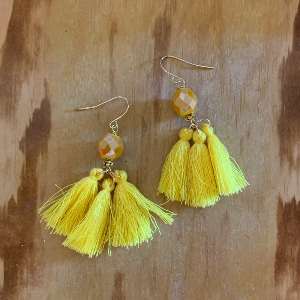 Hand made Yellow fringe earrings